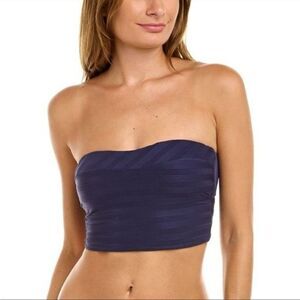 La Blanca Womens Sz 4 Bandeau Midkini Bikini Swimsuit Top Indigo/Linea Costa